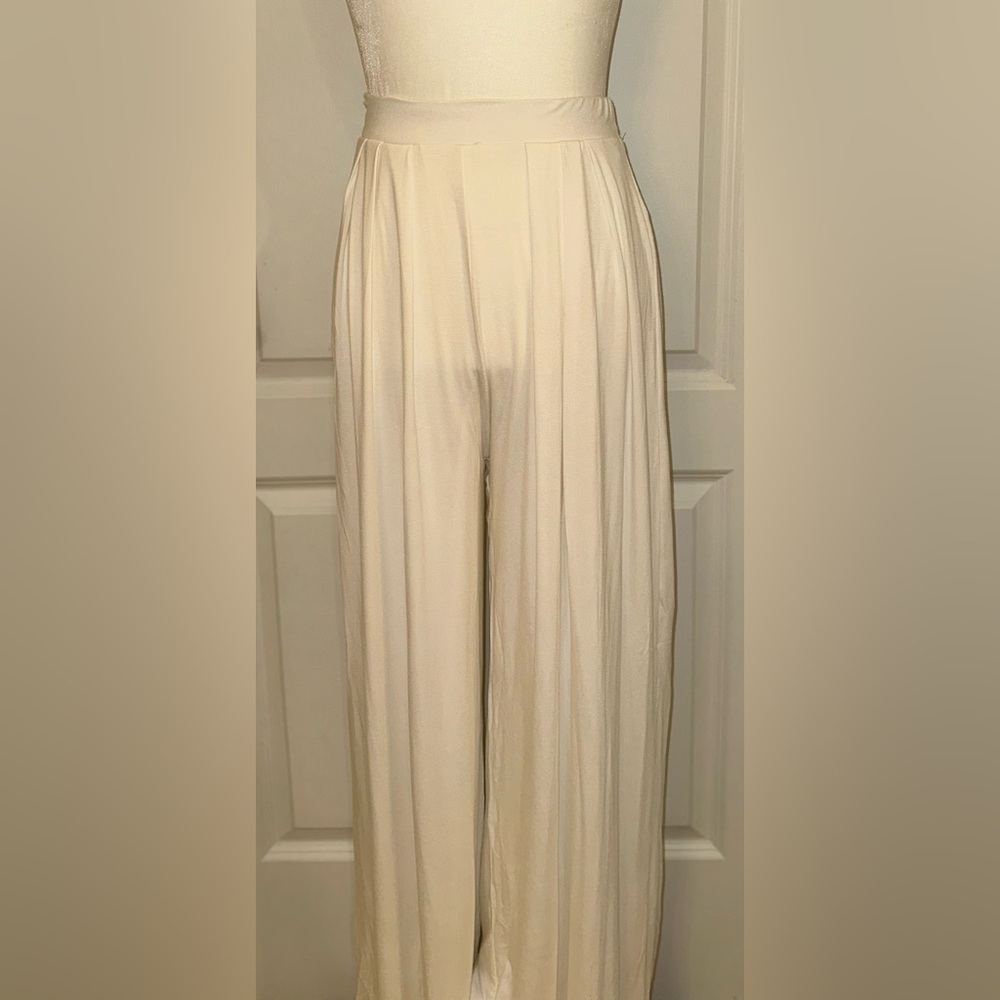High waist wide leg pleated jersey pants